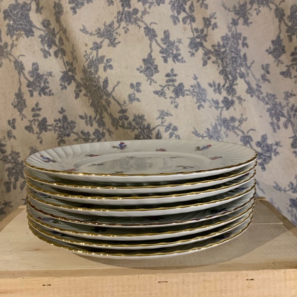 VTG 1950s Set of 8 Royal Tettau Dresden Flowers Salad Plates Gold Trim - Picture 9 of 12